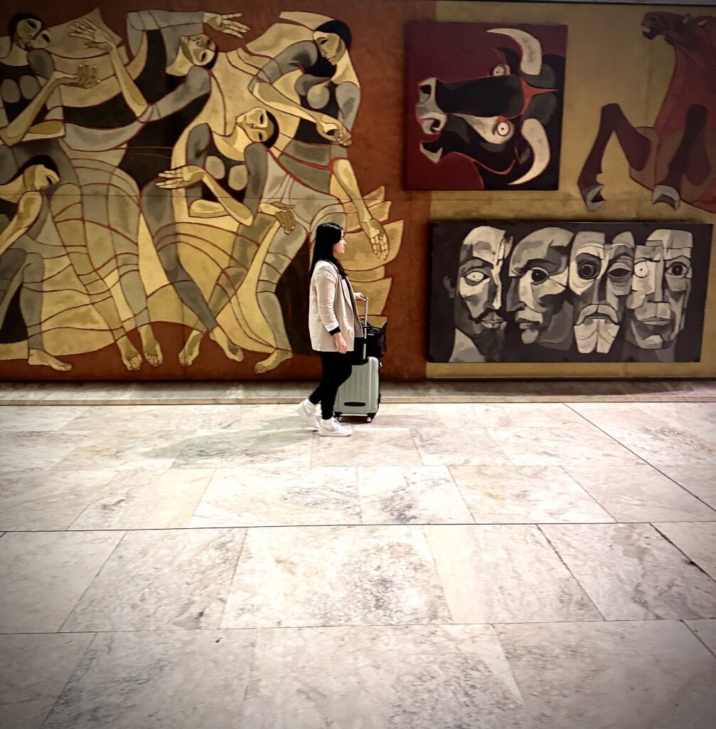 walking through the Madrid airport