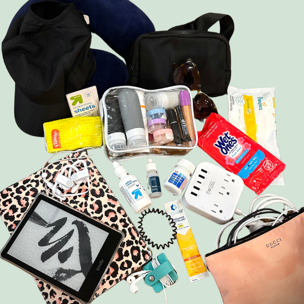 Travel essentials during a flight 